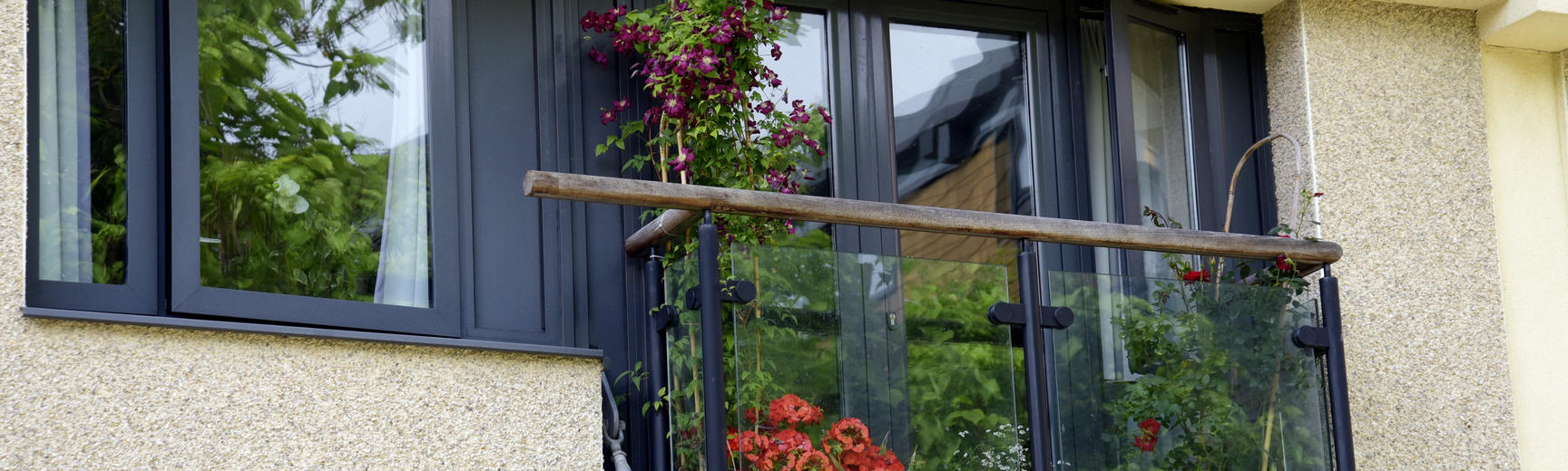 Balcony doors of flat, flowers, balcony, accomodation