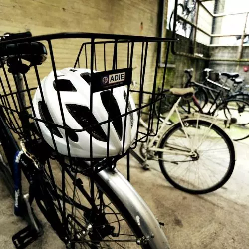 Photo of bicycles locked in a parking rack